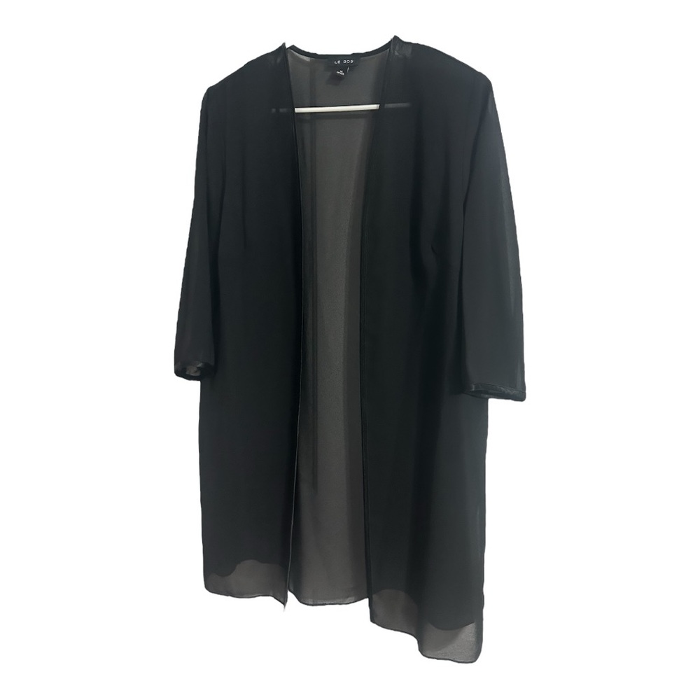 LE BOS Women’s Sheer Open Front Top – Black – Size 14